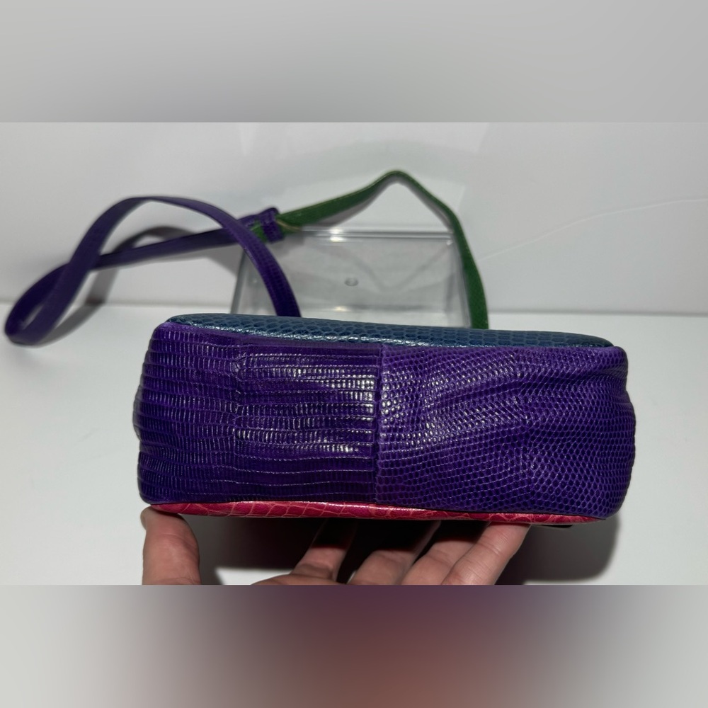Sharif Crossbody‎ Multicolor Genuine Exotic Animal Skin Snap Bag Woven Vintage - Picture 3 of 10